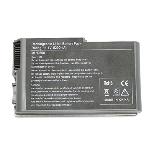 SIKER® New Replacement battery for Dell Latitude D500 D505 D510 D520 D530 D600 D610 PP05L PP11L d605 1X793 U1544[Li-Lion 6Cell 5200mah]--12 Months Warranty