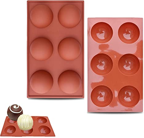 6 Holes Semi Sphere Silicone Mold,Baking Mold for Making Hot Chocolate, Cake, Jelly, Pudding,Dome Mousse, 2 Packs Half Sphere Mold Non Stick,BPA Free Cupcake Baking Pan