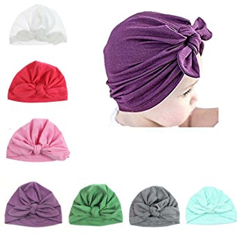 Udobuy 7 Pcs Headband Updated Version Baby Hat- Newborn Baby Girl Soft Cute Turban Knot Rabbit Hospital Hat