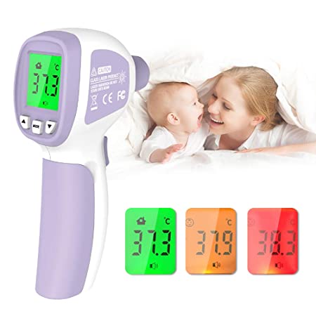 Infrared Digital Forehead Thermometer, Non-Contact Forehead Thermometer with LCD Display, Accurate Instant Readings, Fever Alarm, and Memory Function, Includes a Stand, for Adults, Baby