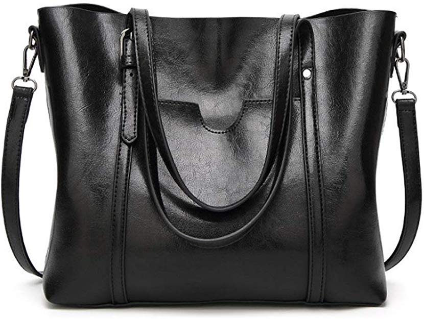 Pahajim fashion Women PU Leather Bucket Bag business Purses Tote Top Handle Satchel Shoulder with Zipper for Ladies