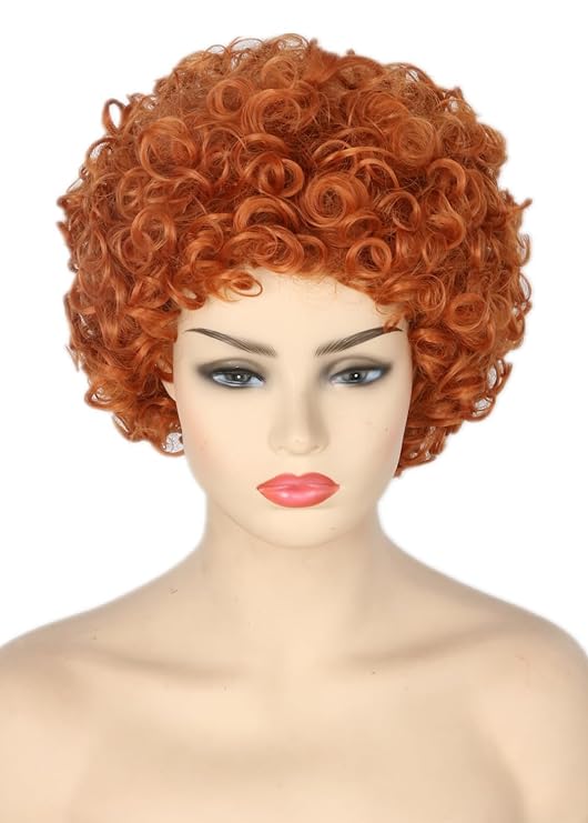 Topcosplay Unisex Reddish Brown Short Curly Afro Wig Halloween Costume Wigs