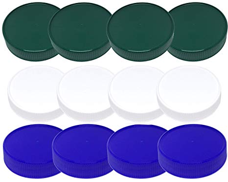 Mason Jar Storage Lids-Plastic (BPA Free) Regular Mouth Mason Jar Lids Set of 12 Reusable Leak Proof Caps are Made in the USA (white green blue)