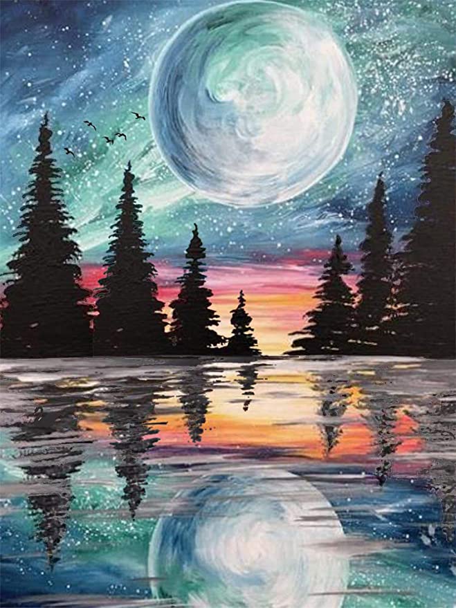 5D Diamond Painting Kits for Adults Kids,Bright Moon Full Drill Diamond Art Painting by Number Kits,Perfect for Relaxation and Home Wall Decor(Size, 12x16inch)
