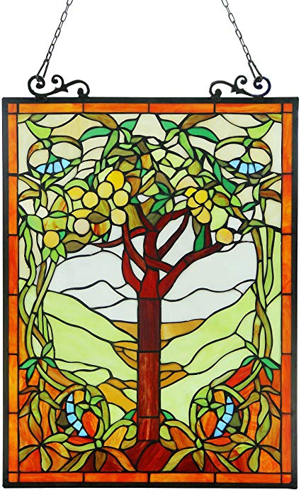 Chloe Lighting Olea Fruits of Life Tiffany-Style Glass Window Panel 18x25