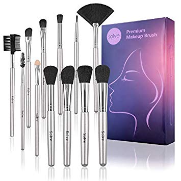 SOLVE 12pcs Makeup Brushes Premium Synthetic Silver Make up Brush Set Foundation Concealer Eye Face Brushes with Box