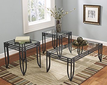 FurnitureMaxx Matrix 3 in 1 Accent Table Set w/ Black Metal Frame, Coffee & 2 End Table Sets
