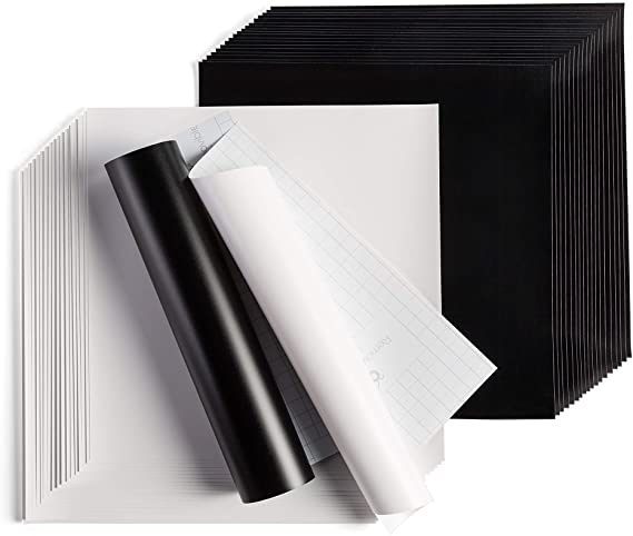 Cricut Premium Vinyl - Removable, 12” x 12” Adhesive Decal Sheets - Black & White