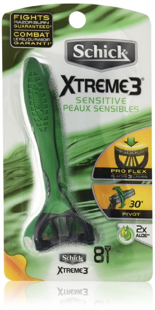 Schick Xtreme 3 Disposable Razors for Men Sensitive Skin Shaving Razor - 8 Count