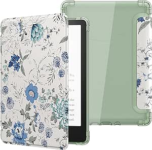 MoKo Case for 6" All-New Kindle (11th Generation-2022 Release), Ultra Clear Soft Flexible Transparent TPU Back Cover Light Shell with Auto Wake/Sleep for Kindle 11th Generation 2022, White Blue Floral