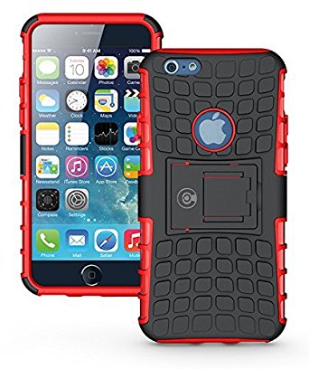 Cable and Case Rugged Dual Layer Rubber Hybrid Hard/Soft Drop Impact Resistant Protective Cover With Kickstand for iPhone 6, iPhone 6S