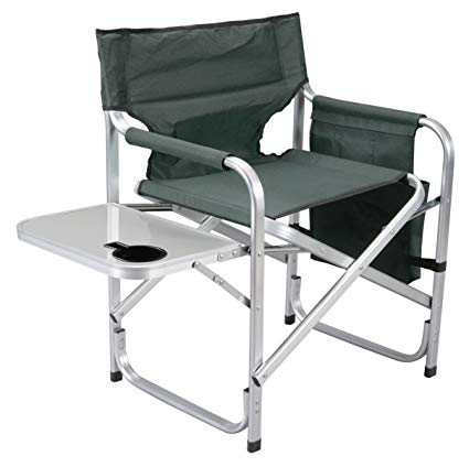Faulkner Aluminum Director Chair with Folding Tray and Cup Holder, Green