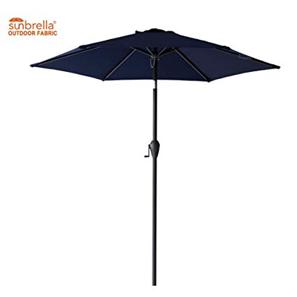 FLAME&SHADE 7.5' Sunbrella Market Style Patio Umbrella for Outdoor Table Balcony Sun Shade or Garden Café Aluminum with Tilt, Navy Blue