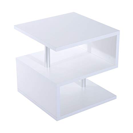 HOMCOM 20" Modern Designer S-Shaped Multi Level Accent End Table Shelf - White