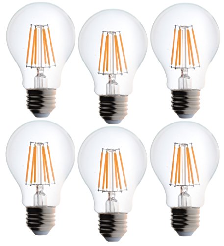 Bioluz LED Dimmable Filament A19 60 Watt Uses 7 watts Soft White 2700K Light Bulb 6-Pack UL Listed