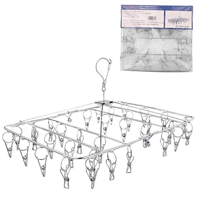 Rosefray Laundry Clothesline Hanging Rack for drying, Sturdy 34 Clips,Collapsible Clothes Drying Rack, Great to Hang in a Closet, on a Shower Rod, and Outside on a Patio or Deck