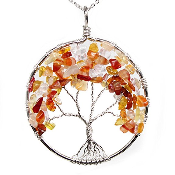 KISSPAT Tree Of Life Pendant Necklace Handmade Chakra Gemstone Jewelry, Great Gift For Her