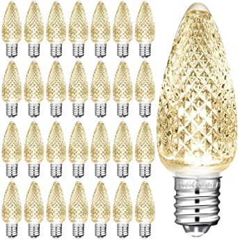 25 Pieces C9 Christmas Lights Outlet Faceted Bulb Warm White LED Replacement Christmas Light Bulbs String Lights Bulb 3 SMD LEDs Candle Shape Bulbs Lights for E17 Socket Holiday Christmas Decor