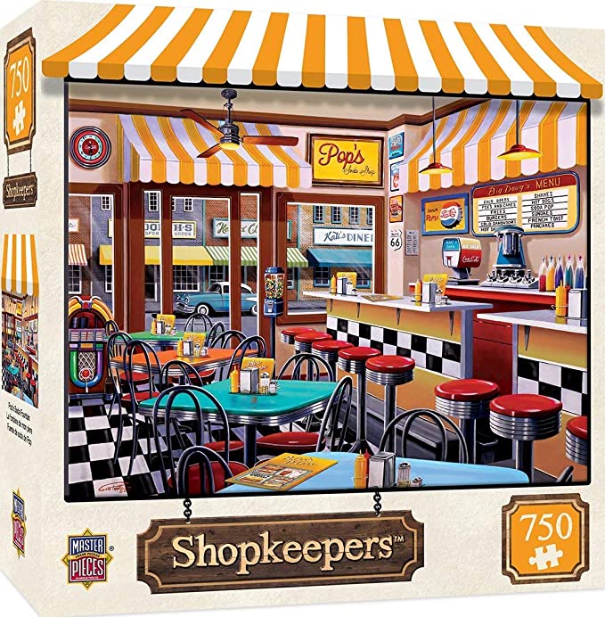 MasterPieces Shopkeepers Jigsaw Puzzle, Pop's Soda Fountain, Featuring Art by Geno Peoples, 750 Pieces