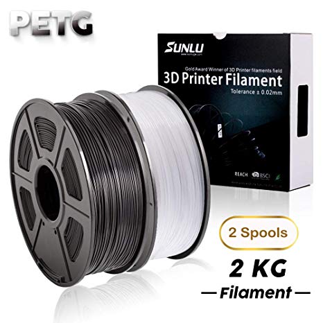 SUNLU 3D Printer Filament,PETG Filament - 1.75 mm Black+White, 2kg Spool (4.4 lbs) - Dimensional Accuracy +/- 0.02mm - 100% Virgin Raw Material