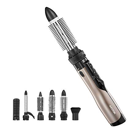 Hot Air Styler Brush Hair Dryer Comb, 7-IN-1 Negative lon Rotating Curler & Straightener, Multifunction Salon and Volumizer Styling, Hot/Cold 2 Temp&Speeds, Dual Voltage for Travel, 1200W, by AICOOK