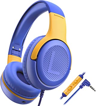 Kids Headphones Wired with Microphone for ipad Computer Laptop for Boys Girls Volume Limit Foldable Over Ear Headset for School 3.5mm Jack