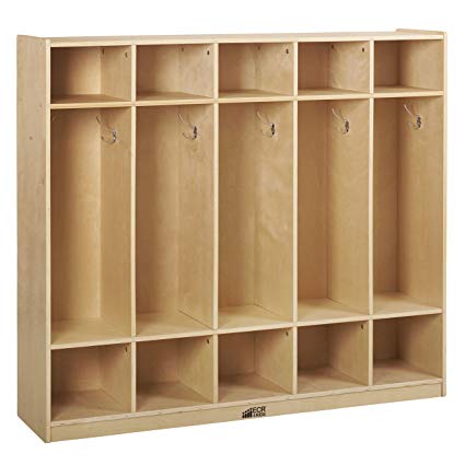 ECR4Kids Birch School Coat Locker for Toddlers and Kids, 5-Section, Natural