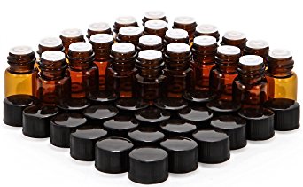 Vivaplex B2-OR24 Glass Bottles with Orifice Reducers and Black Caps, 2 ml Capacity, Amber (Pack of 24)