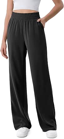 ODODOS Chiffon Flowy Wide Leg Pants for Women Lightweight High Waist Pull-On Pants with Pockets- 27" / 29" /31" Inseam