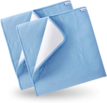 Washable Bed Pads for Incontinence 2 Pack,34'' x 52'', Reusable Waterproof Bed Underpads with Non-Slip Back for Adults, Kids, Women or Pets, Blue