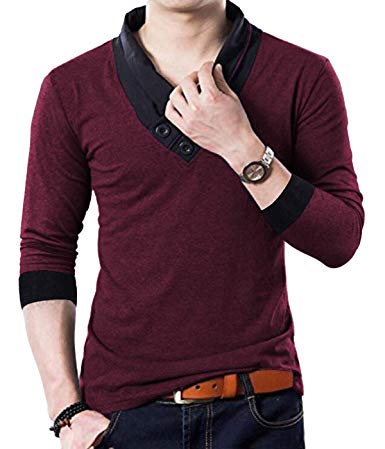 YTD 100% Cotton Mens Casual V-Neck Button Slim Muscle Tops Tee Short Sleeve T-Shirts