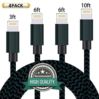 Youer Compatible with Phone Cable,Phone Charger 4Pack 3FT 6FT 6FT 10FT Nylon Braided Compatible with Phone Xs/XS Max/XR/X/Phone 8 8 Plus 7 7 Plus 6s 6s Plus 6 6 Plus Pad Pod Nano - Navy