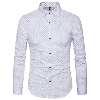 MUSE FATH Menrsquos Printed Dress Shirt-100 Cotton Casual Long Sleeve Shirt-Regular Fit Button Down Point Collar Shirt