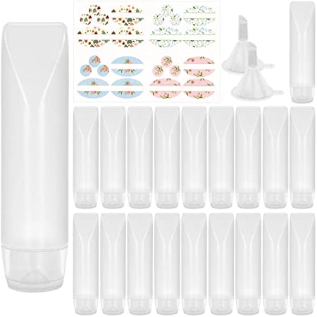 Eathtek 20PCS 1oz 30ml Plastic Squeeze Bottles, Small Empty Travel Size Containers with Flip Cap for Toiletry Accessories Shampoo and Lotion(24 Labels and 2 Funnels Included)