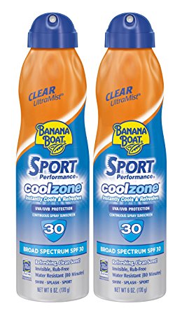 Banana Boat Sunscreen Sport Performance Coolzone, Broad Spectrum Sunscreen Spray - SPF 30-6 Ounce Twin Pack