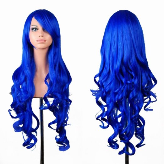 EmaxDesign Wigs 32 Inch Cosplay Wig For Women With Wig Cap and Comb (Dark Blue)