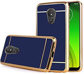 Moto G7 Power Case, Moto G7 Power Phone Case, Electroplate Slim Glossy Finish, Drop Protection, Shiny Luxury Case - Royal Blue Gold
