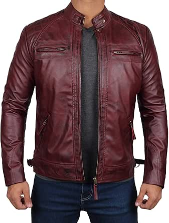 fjackets Real Lambskin Leather Biker Jacket - Quilted Cafe Racer Zip Up Moto Jackets Men