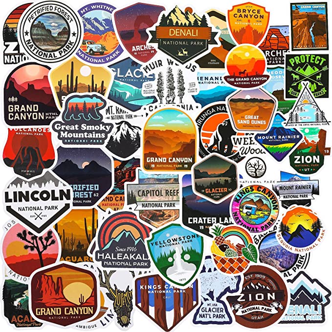 200 Pieces National Park Stickers for Water Bottles Outdoor Nature Camping Stickers Waterproof Vinyl Adventure Decals Cool Camping Wilderness Stickers for Teens Boys Kids, 100 Styles