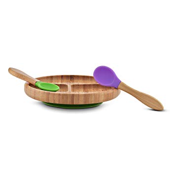 Sweet Baby Carrot Bamboo and Silicone Divided Plate for Baby & Toddler Feeding Set BPA Free and Eco-Friendly No Spills with Stay Put Suction Base Bonus: 2 Spoons
