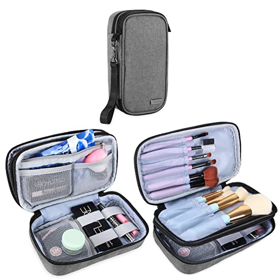 Teamoy Travel Makeup Brush Bag(up to 8.5"), Professional Cosmetic Artist Organizer Case with Handle Strap for Makeup Brushes and Beauty Supplies-Small, Gray (No Accessories Included)
