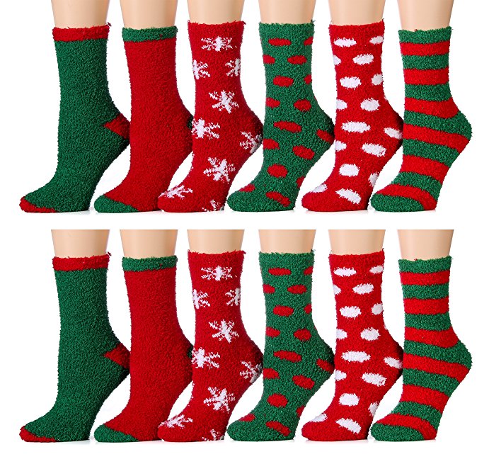 Christmas Printed Socks, Fun Colorful Festive, Crew, Knee High, Fuzzy, Or Slipper Sock by WSD