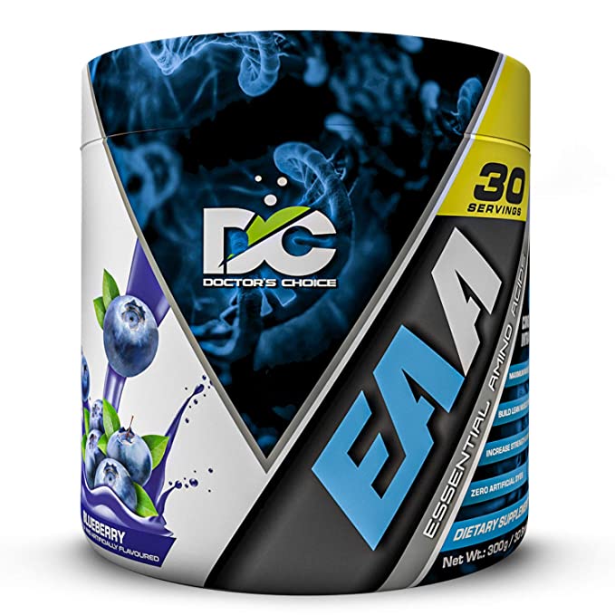 Doctor's Choice EAA (Essential Amino Acids) BCAA for Intra-Workout/Post Workout 300grams (Blueberry- 30 Servings), blue