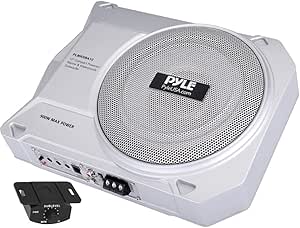 Pyle 10-Inch Low-Profile Amplified Subwoofer System - 900 Watt Compact Enclosed Active Marine Underseat Car Subwoofer with Built In Amp, Powered Car Subwoofer w/ Low & High Level Inputs