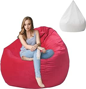Stuffed Animal Storage Bean Bag Chair Cover (No Filler)-Red Washable Deluxe Velvet Super Soft Fur Bean Bag Chair Cover for Organizing Plush Toys or Textiles, Sack Bean Bag for Adults, Teens