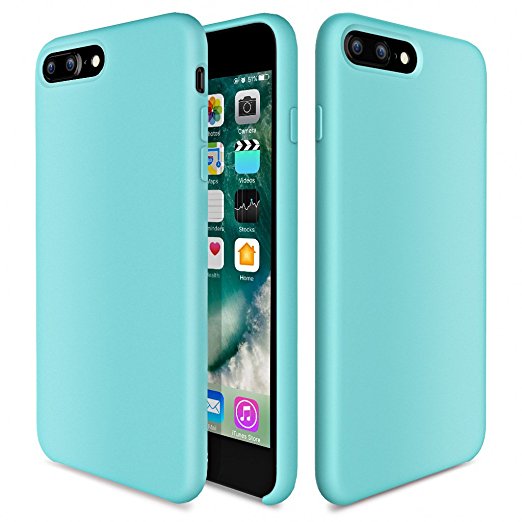 iPhone 8 Plus Case, iPhone 7 Plus Case, TOTU Liquid Silicone Gel Rubber Shockproof Solid with Soft Microfiber Cloth Lining Cushion Thin Protection Case for iPhone 8 Plus/iPhone 7 Plus- Mint