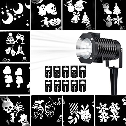 Christmas Projection Lights Led Projector Light, Kohree Outdoor Light Snowflake Spotlight 10 Pattern Sparkling White Landscape Lights for Holiday Party Waterproof