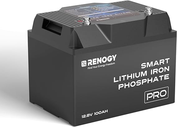 Renogy 12V 100Ah Bluetooth Self-Heating Lithium LiFePO4 Deep Cycle Battery, 5000 Deep Cycles, dust-proof IP67, Backup Power for RV, Cabin, and Marine Applications-Pro Series