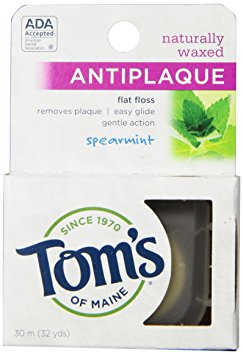 Tom's of Maine Natural Antiplaque Flat Floss, Waxed, Spearmint, 32 yards