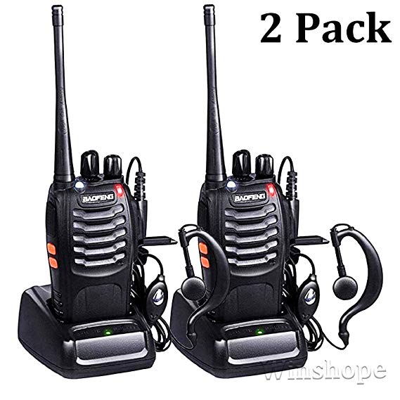 Baofeng Walkie Talkies Long Range Two Way Radios with Earpiece 2 Pack 5W UHF Handheld Reachargeble BF-888s Walkie Talkie Li-ion Battery and Charger Included